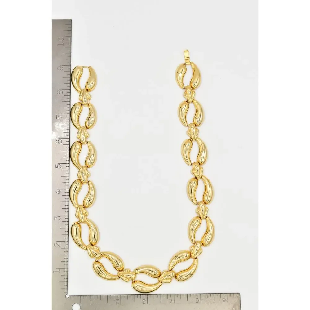 Vintage Collar Necklace Gold Tone Metal Shiny Linked Chain Chunky 1980s BinA17